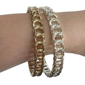 Bright Gold & Silver Tone Thick Chunky Chain Link Bangle Bracelets